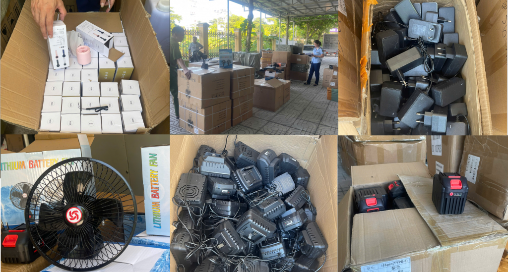 Số lượng lớn quạt tích điện, pin xạc không rõ nguồn gốc bị lực lượng CSGT Hà Nội phối hợp với các đơn vị liên quan kiểm tra, thu giữ Số lượng lớn quạt tích điện, pin xạc không rõ nguồn gốc bị lực lượng CSGT Hà Nội phối hợp với các đơn vị liên quan kiểm tra, thu giữ