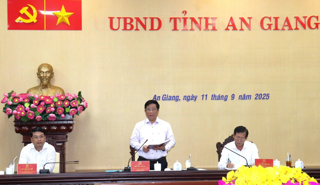 Chủ tịch UBND tỉnh An Giang Hồ Văn Mừng phát biểu chỉ đạo tại cuộc họp