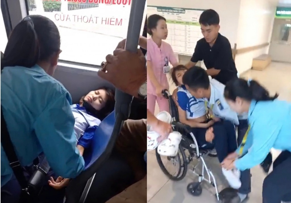Chị Đỗ Thị Oanh tiến hành sơ cứu và cùng một số hành khách đưa nữ sinh đi cấp cứu tại bệnh viện 