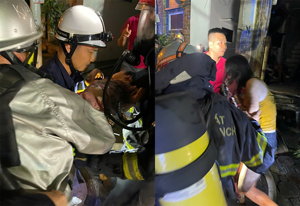Người phụ nữ cùng 2 cháu nhỏ bị mắc kẹt trong đám cháy được các chiến sỹ Cảnh sát PCCC và CNCH đưa ra ngoài an toàn Người phụ nữ cùng 2 cháu nhỏ bị mắc kẹt trong đám cháy được các chiến sỹ Cảnh sát PCCC và CNCH đưa ra ngoài an toàn