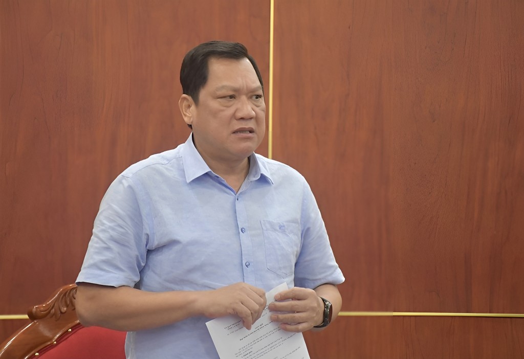 Phó Chủ tịch UBND tỉnh Lâm Văn Bi phát biểu tại cuộc họp.