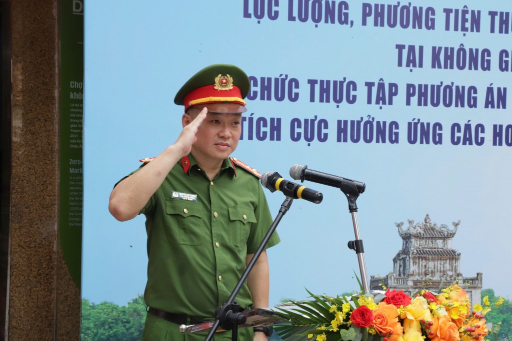 Thượng tá Nguyễn Lê Cường - Phó trưởng Phòng Cảnh sát PCCC và CNCH Công an TP Hà Nội phát biểu tại lễ ra mắt