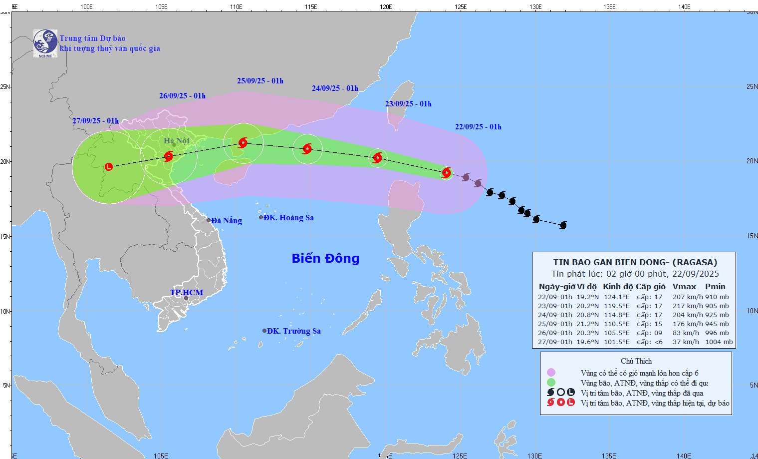Bão Ragasa đang tiến vào Biển Đông. (Ảnh: nchmf)