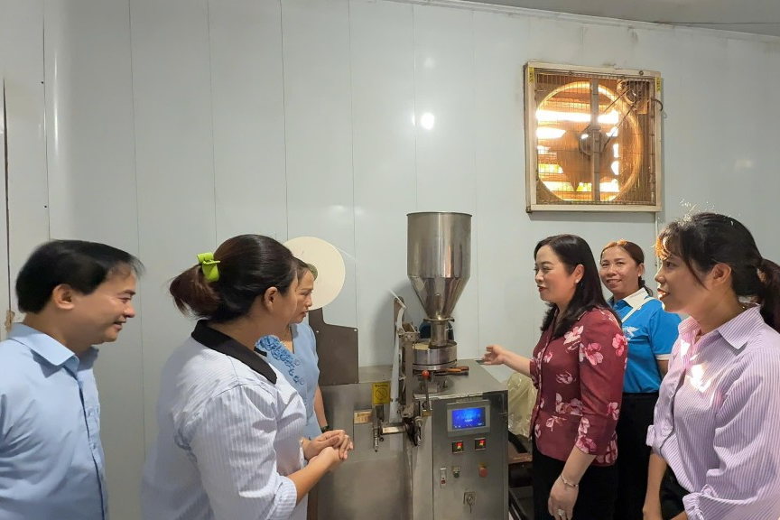 Lê Thị Thu đầu tư máy móc hiện đại để chế biến trà từ lá sen 