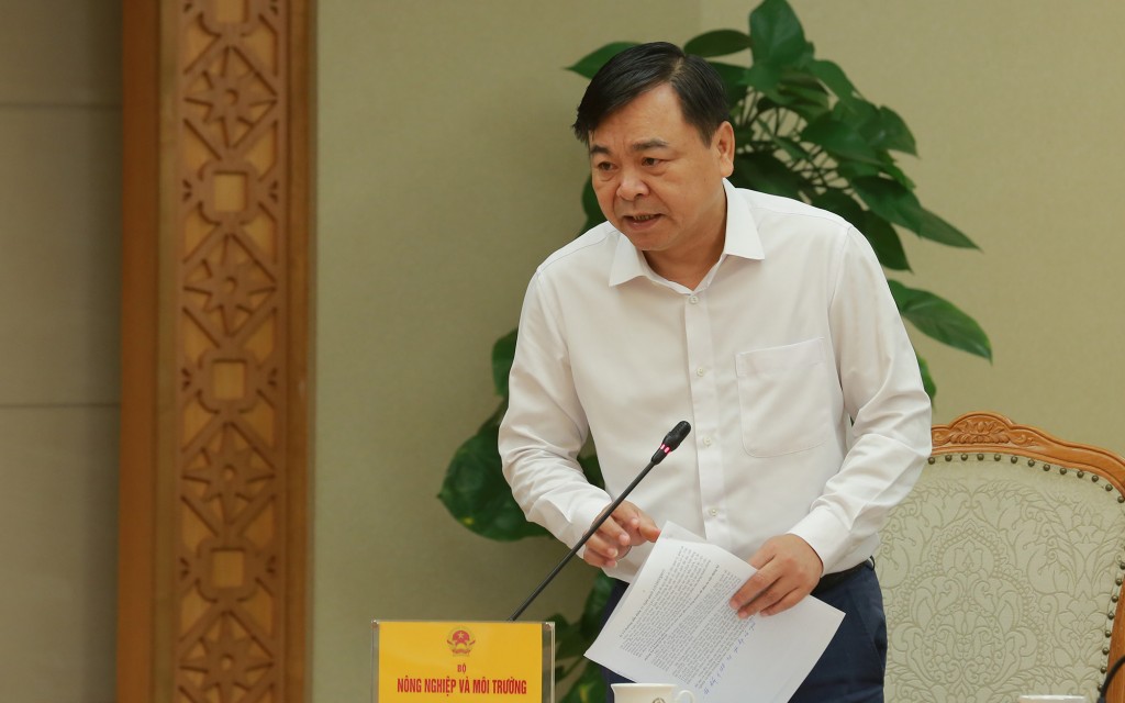 Thứ trưởng Bộ Nông nghiệp và Môi trường Nguyễn Hoàng Hiệp báo cáo tại cuộc họp - Ảnh: VGP/Minh Khôi