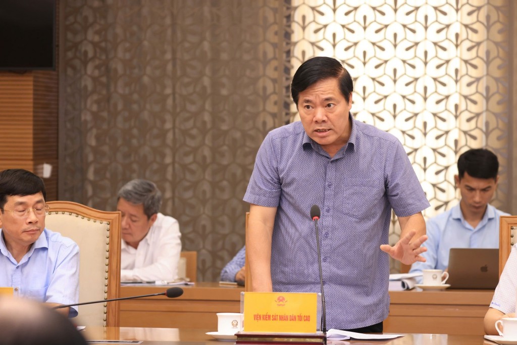 Đại diện Viện Kiểm sát nhân dân tối cao phát biểu tại cuộc họp - Ảnh: VGP/Nguyễn Hoàng