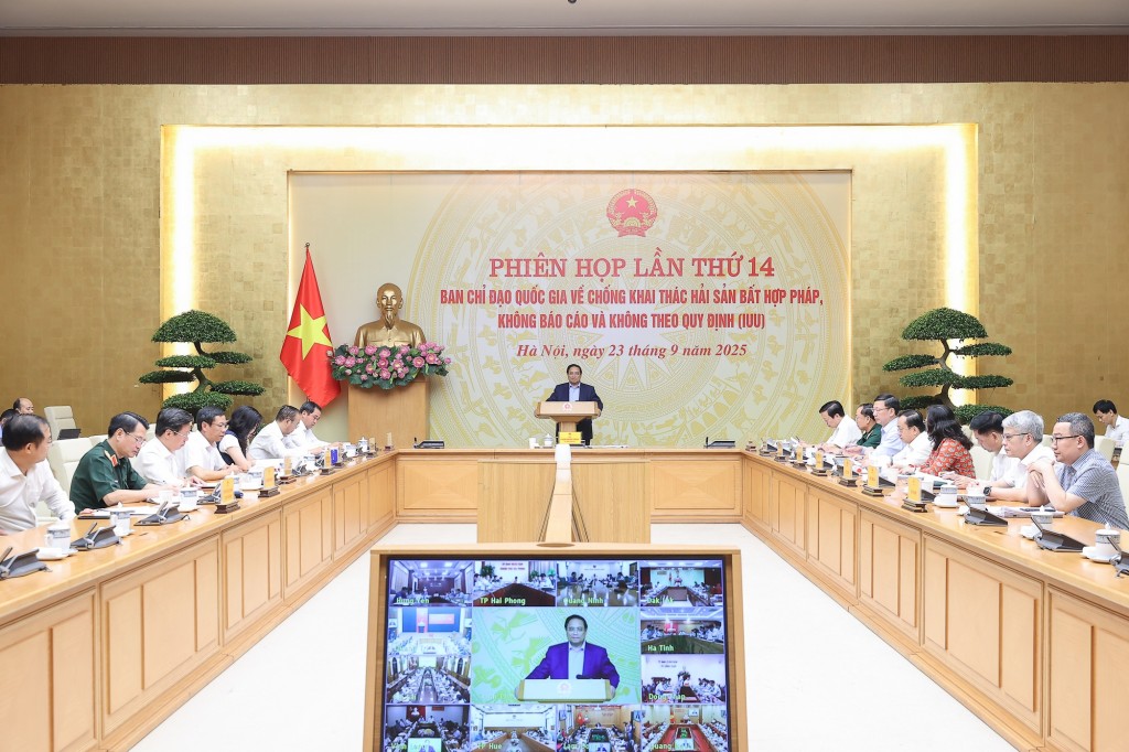 Thủ tướng Chính phủ yêu cầu các đại biểu đánh giá cụ thể tình hình, đặc biệt kiểm điểm rõ vai trò, trách nhiệm trong lãnh đạo, chỉ đạo, quản lý và biện pháp của các cấp uỷ đảng, chính quyền trong gỡ thẻ vàng IUU - Ảnh: VGP/Nhật Bắc