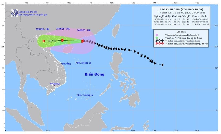 Bão số 9 cách khu vực vịnh Bắc Bộ hơn 500km Bão số 9 cách khu vực vịnh Bắc Bộ hơn 500km