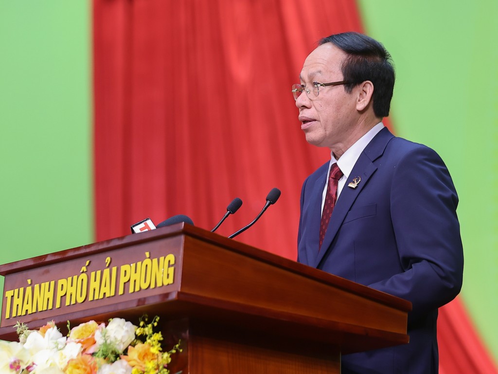 Bí thư Thành ủy Hải Phòng Lê Tiến Châu phát biểu tại Đại hội - Ảnh: VGP/Nhật Bắc
