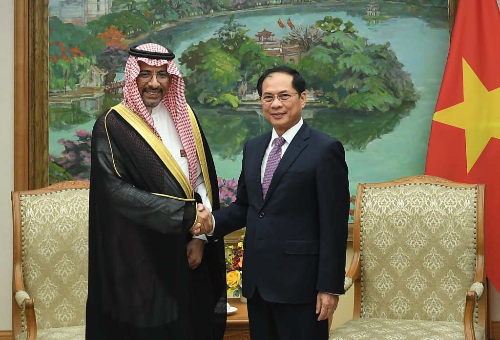 Phó Thủ tướng Bùi Thanh Sơn tiếp Bộ trưởng Công nghiệp và Khoáng sản Saudi Arabia Bandar Ibrahim Alkhorayef - Ảnh: VGP/Hải Minh