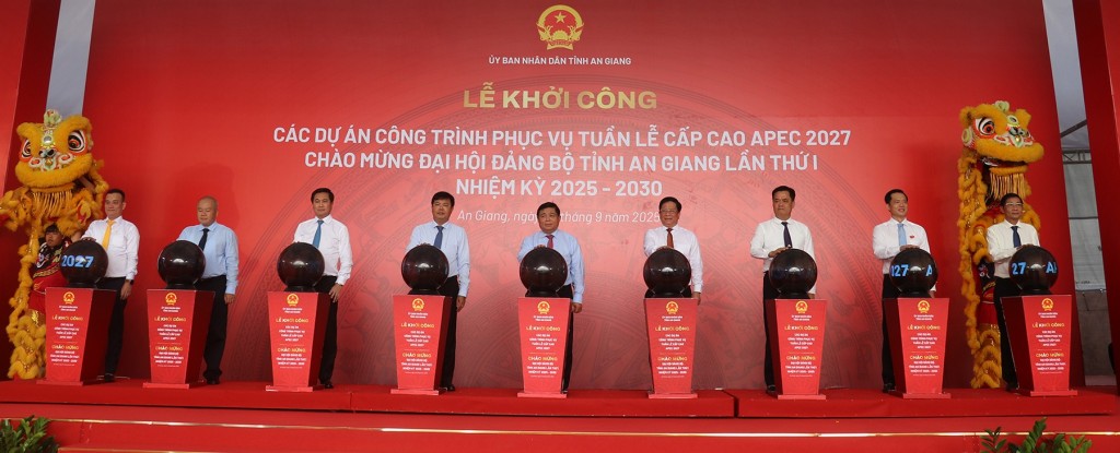 Phó Thủ tướng Chính phủ Nguyễn Chí Dũng cùng đại diện lãnh đạo các Bộ, ngành Trung ương và tỉnh An Giang thực hiện nghi thức khởi công, khởi động các dự án, công trình phục vụ Hội nghị APEC 2027 Phó Thủ tướng Chính phủ Nguyễn Chí Dũng cùng đại diện lãnh đạo các Bộ, ngành Trung ương và tỉnh An Giang thực hiện nghi thức khởi công, khởi động các dự án, công trình phục vụ Hội nghị APEC 2027