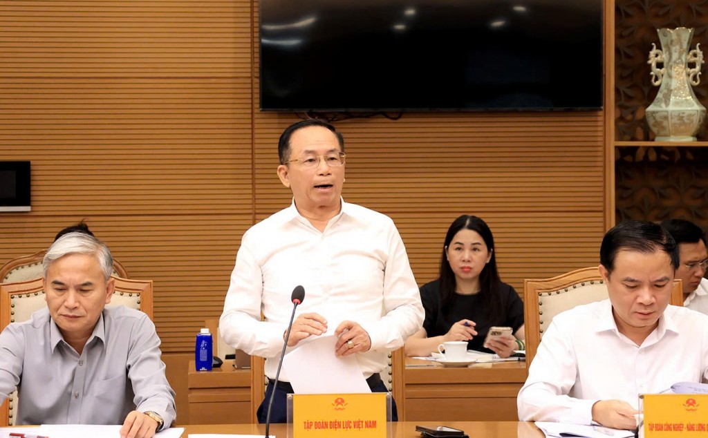 Đại diện Tập đoàn Điện lực Việt Nam phát biểu tại cuộc họp - Ảnh: VGP/Thu Sa Đại diện Tập đoàn Điện lực Việt Nam phát biểu tại cuộc họp - Ảnh: VGP/Thu Sa