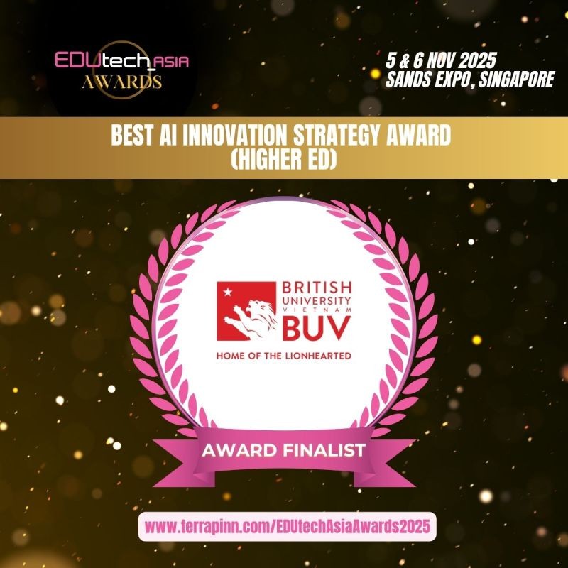 BUV là đại diện duy nhất của Việt Nam lọt top ở hạng mục Đổi mới AI trong giáo dục tại EDUtech Asia 2025. BUV là đại diện duy nhất của Việt Nam lọt top ở hạng mục Đổi mới AI trong giáo dục tại EDUtech Asia 2025.