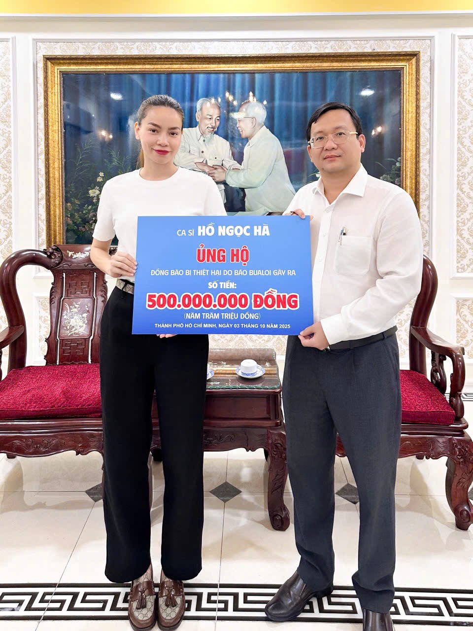 ca sĩ Hồ Ngọc Hà trao tặng 500 triệu đồng