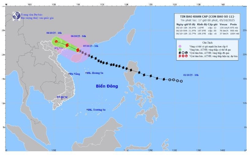Chiều 6/10, bão số 11 trên khu vực vùng núi phía Bắc, suy yếu thành vùng áp thấp