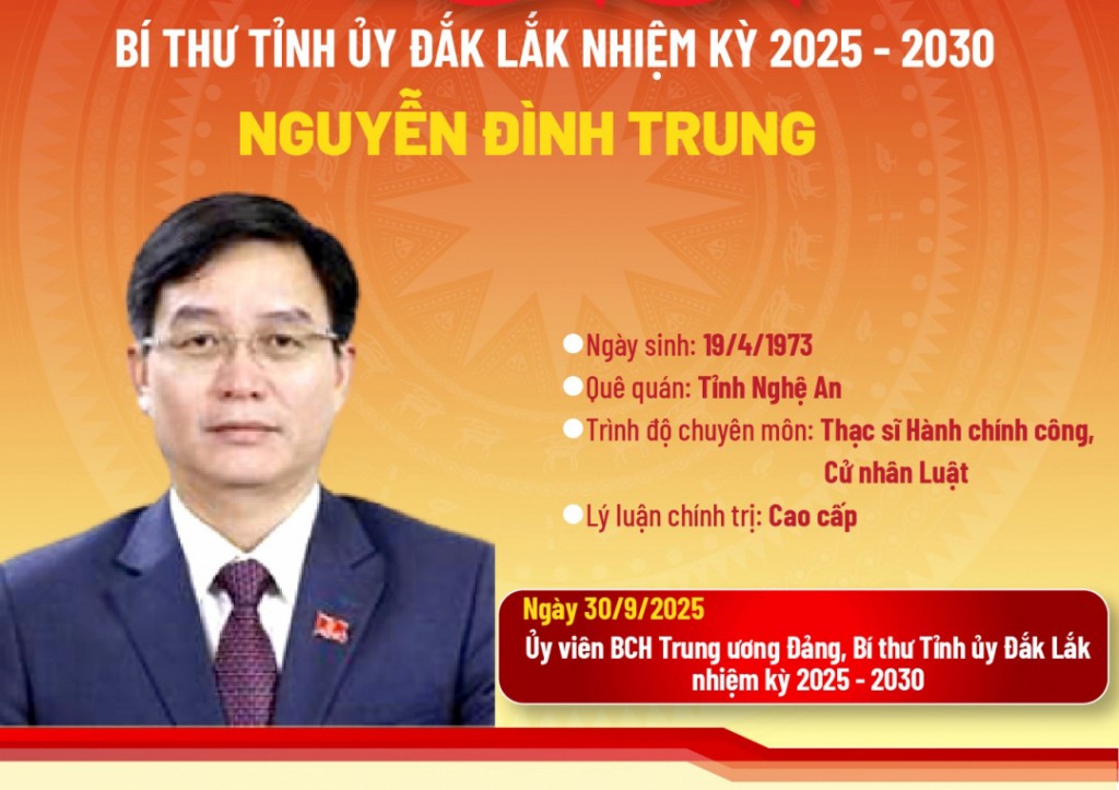 Chi tiết nhân sự Thường trực Tỉnh ủy Đắk Lắk nhiệm kỳ 2025-2030