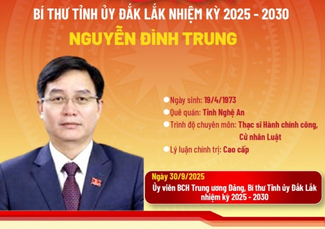 Chi tiết nhân sự Thường trực Tỉnh ủy Đắk Lắk nhiệm kỳ 2025-2030