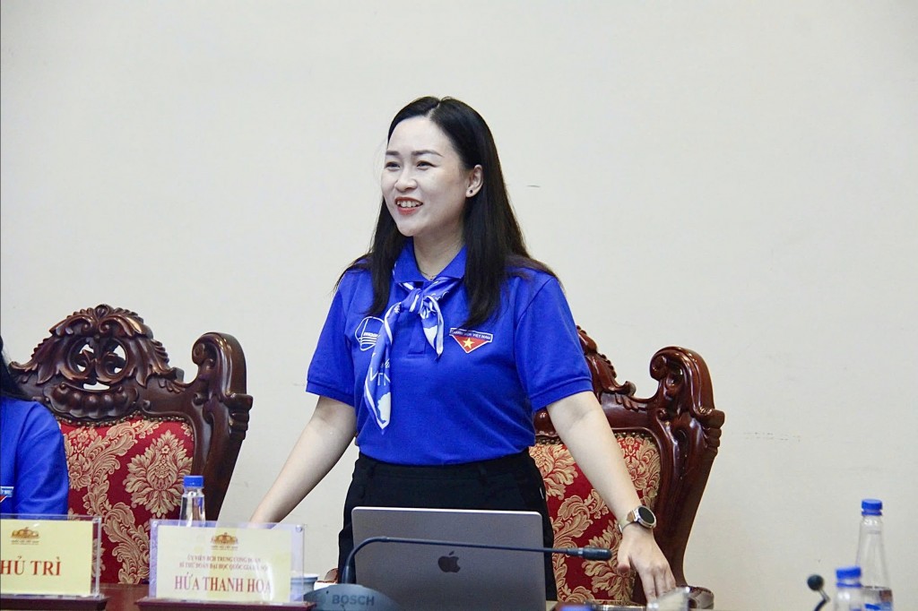 Bí thư Đoàn Thanh niên Đại học Quốc gia Hà Nội Hứa Thanh Hoa phát biểu