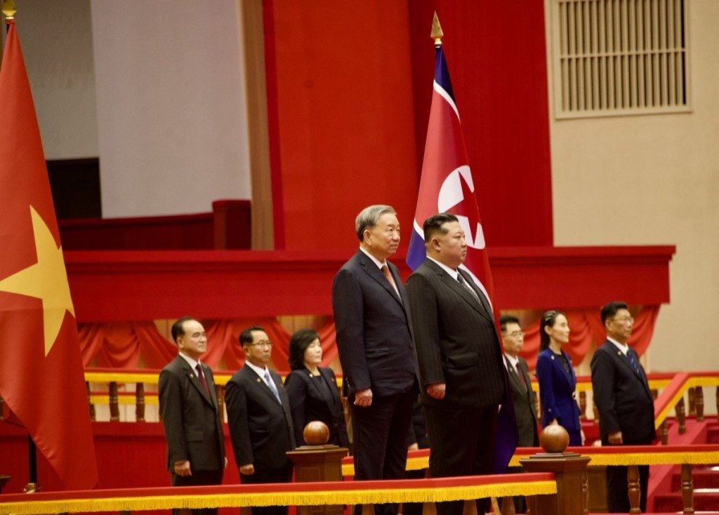 Lễ đón Tổng Bí thư Tô Lâm diễn ra trọng thể tại Cung Thể thao ở Thủ đô Bình Nhưỡng.