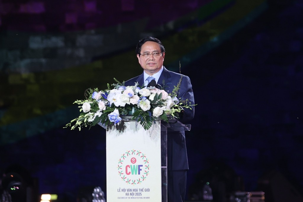 Thủ tướng Phạm Minh Chính phát biểu khai mạc Lễ hội Văn hóa Thế giới tại Hà Nội lần thứ nhất (Ảnh: VGP/Nhật Bắc)