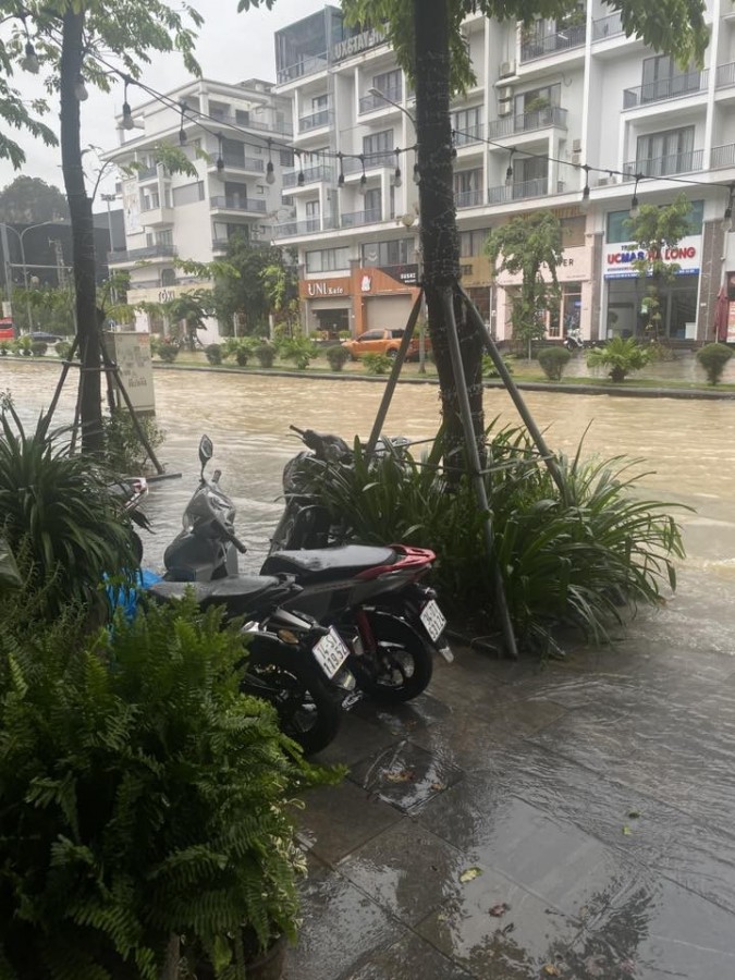 Khu vực phường Hạ Long nước dâng cao khiến các phương tiện không thể di chuyển