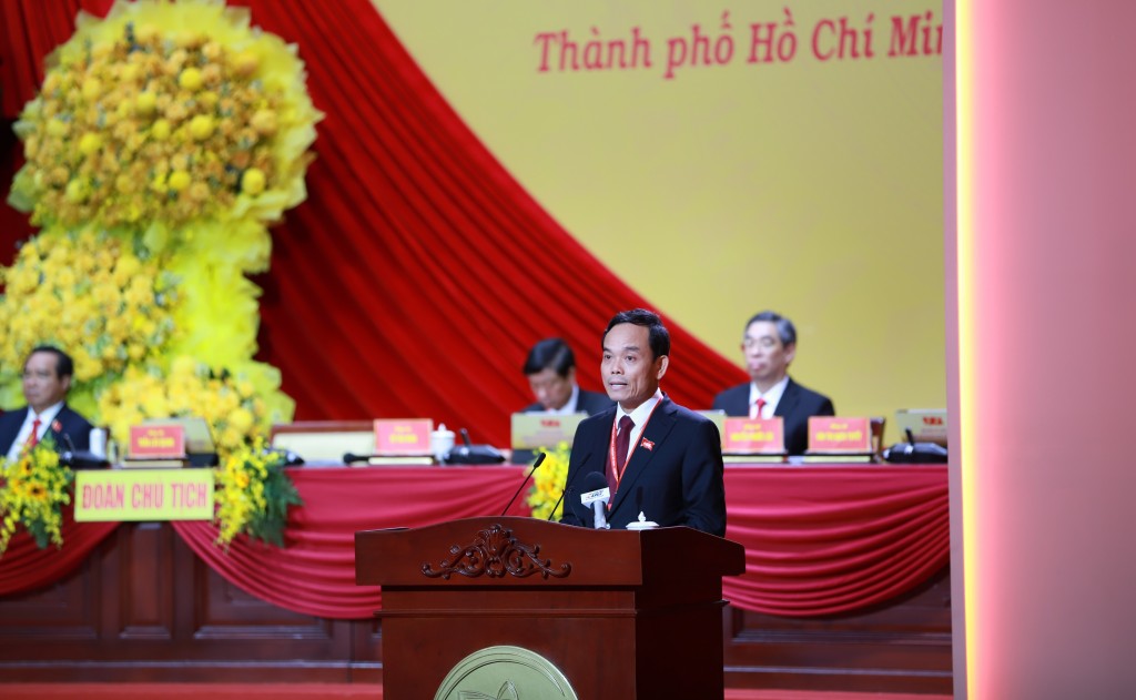 Bí thư Thành ủy TP Hồ Chí Minh Trần Lưu Quang phát biểu bế mạc đại hội