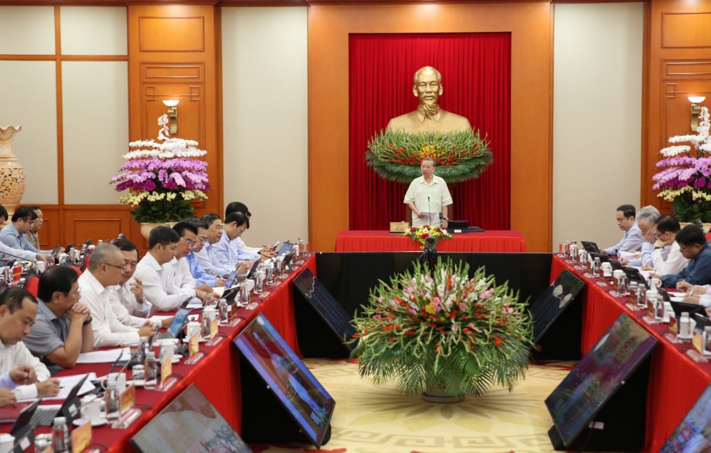 Tổng Bí thư Tô Lâm chủ trì phiên họp của Ban Chỉ đạo Trung ương về phát triển khoa học, công nghệ, đổi mới sáng tạo và chuyển đổi số - Ảnh: VGP/Nguyễn Hoàng