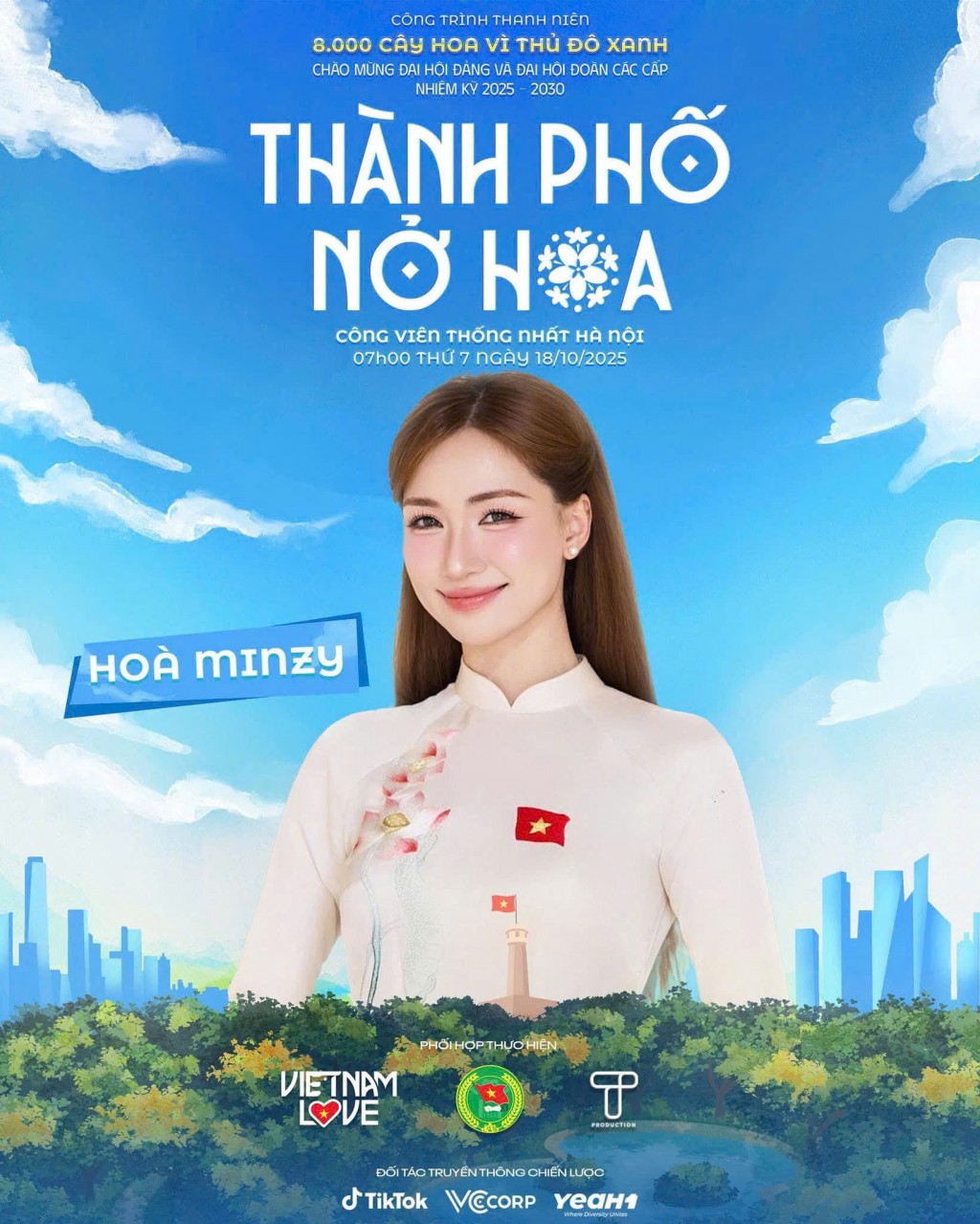 Ca sĩ Hòa Minzy – mang năng lượng tích cực và lời ca tươi trẻ đến sự kiện trồng cây vì một Hà Nội xanh – sạch – đẹp.