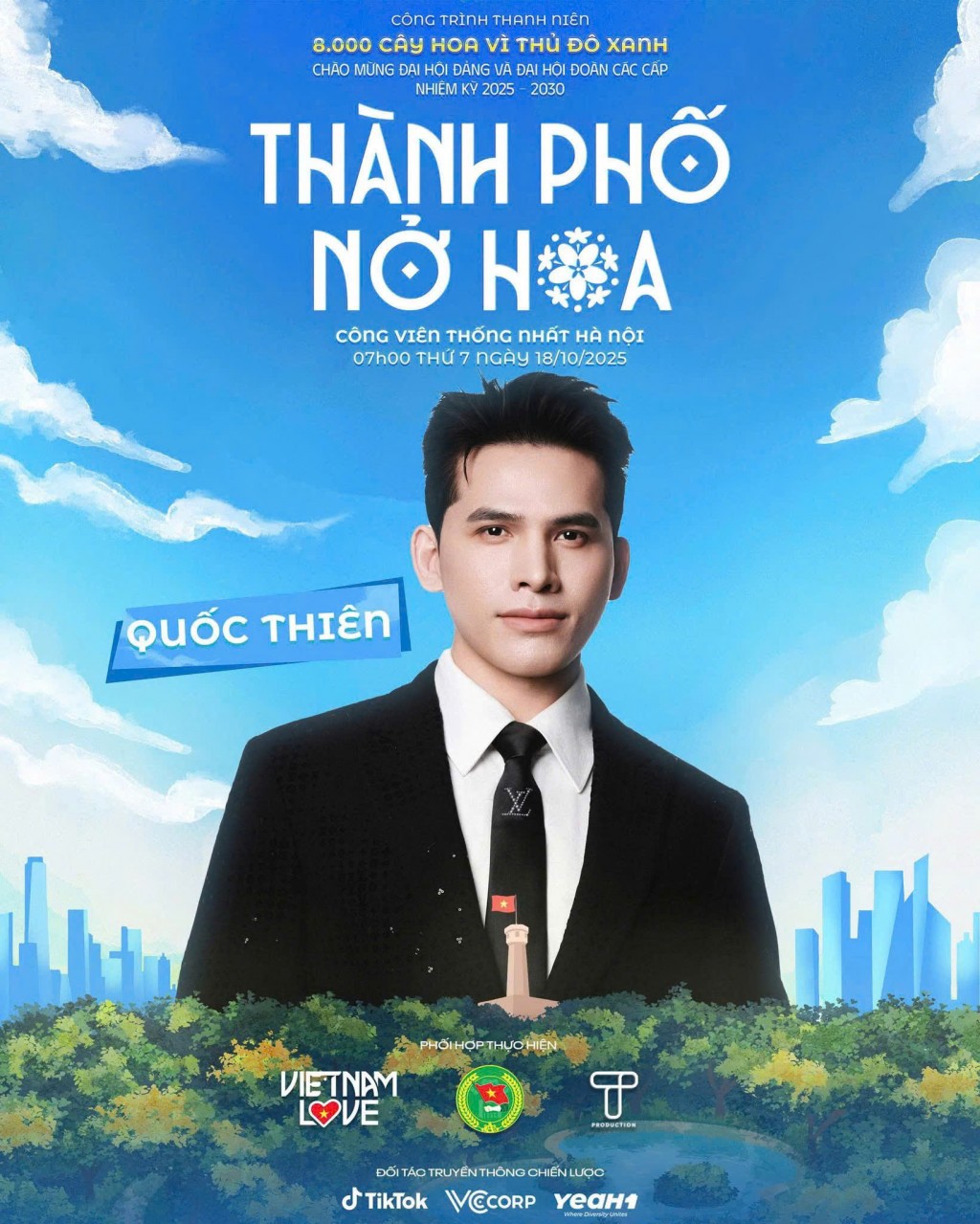 Ca sĩ Quốc Thiên đồng hành cùng chương trình “Thành phố nở hoa” – Công trình thanh niên trồng 8.000 cây hoa vì Thủ đô xanh, chào mừng Đại hội Đảng và Đại hội Đoàn các cấp nhiệm kỳ 2025–2030.