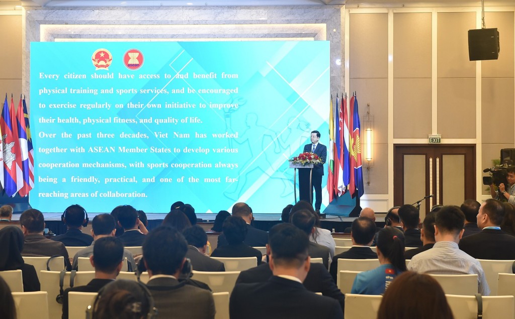 Phó Thủ tướng nhấn mạnh, Hội nghị là sự kiện có ý nghĩa quan trọng nhằm thúc đẩy hợp tác, trao đổi chính sách và hành động trong lĩnh vực thể thao giữa các thành viên quốc gia ASEAN - Ảnh: VGP/Giang Thanh