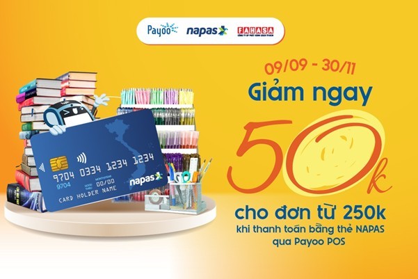 Chạm thẻ NAPAS, nhận ngay ưu đãi mua sắm văn phòng phẩm tại FAHASA trong thời gian từ 09/9 đến 30/11/2025.