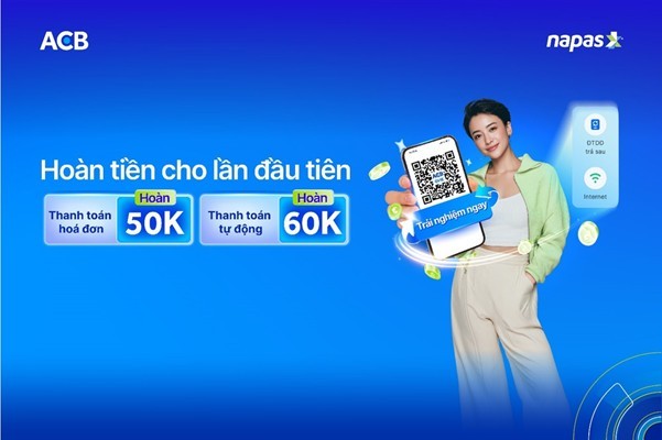 ACB ưu đãi thanh toán hóa đơn điện thoại trả sau và Internet cho khách hàng lần đầu sử dụng ứng dụng ACB ONE từ 10/9 đến 09/11/2025.