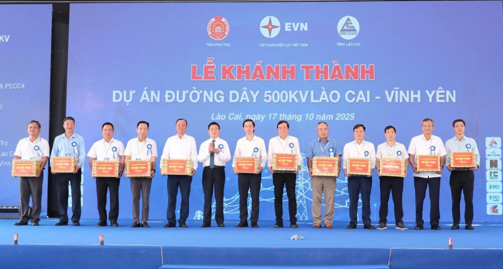 Phó Thủ tướng tặng quà cho các đơn vị tham gia thực hiện dự án - Ảnh: VGP