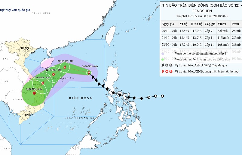 Bão số 12 đổi hướng và có xu hướng mạnh lên