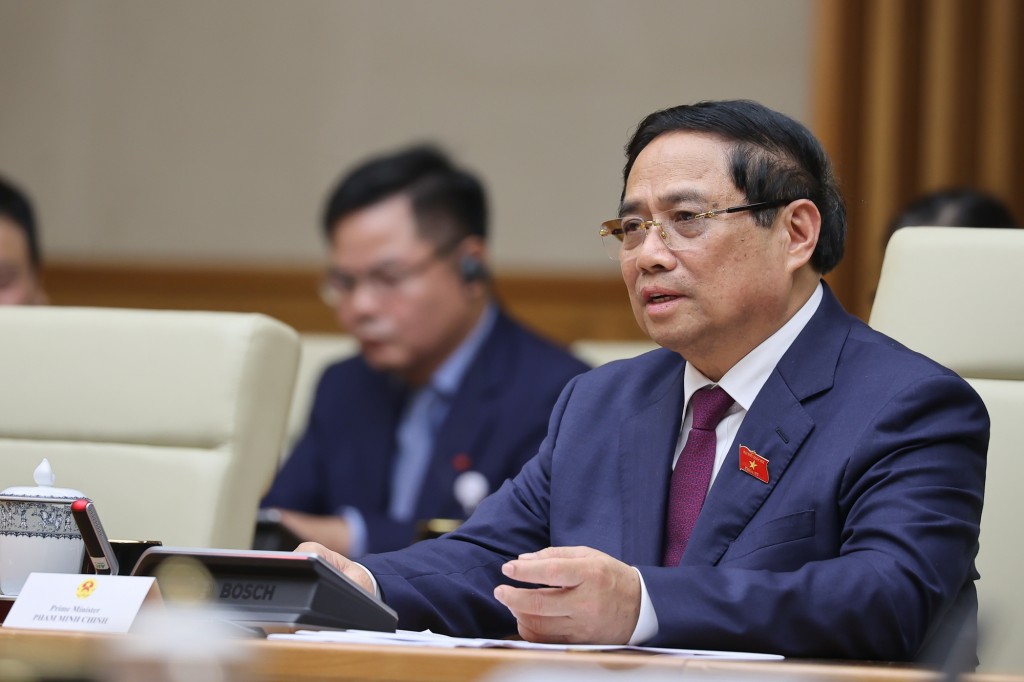 Thủ tướng Chính phủ Phạm Minh Chính thông tin tới Chủ tịch Quốc hội Hungary về tình hình phát triển kinh tế - xã hội của Việt Nam thời gian gần đây - Ảnh: VGP/Nhật Bắc