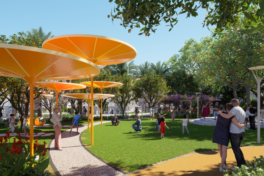 Vườn nội khu độc đáo lấy cảm hứng từ văn hóa và làng nghề truyền thống. (Ảnh phối cảnh: Sun Property) Vườn nội khu độc đáo lấy cảm hứng từ văn hóa và làng nghề truyền thống. (Ảnh phối cảnh: Sun Property)