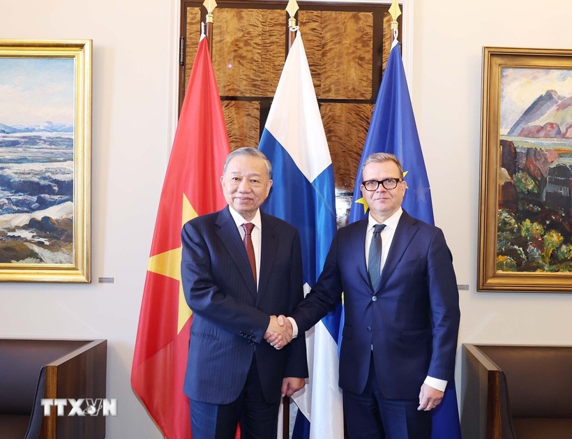 Tổng Bí thư Tô Lâm hội kiến Thủ tướng Phần Lan Petteri Orpo. (Ảnh: Thống Nhất/TTXVN) Tổng Bí thư Tô Lâm hội kiến Thủ tướng Phần Lan Petteri Orpo. (Ảnh: Thống Nhất/TTXVN)