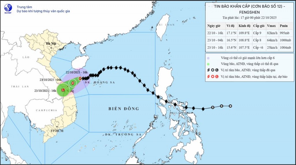 Do ảnh hưởng của hoàn lưu bão số 12 và không khí lạnh, kết hợp với một số hình thế thời tiết khác, khu vực Trung Trung Bộ có khả năng xảy ra đợt mưa lớn trên diện rộng, kéo dài nhiều ngày, cục bộ có nơi mưa rất to trên 800mm - Ảnh: Trung tâm dự báo khí tượng thủy văn quốc gia.