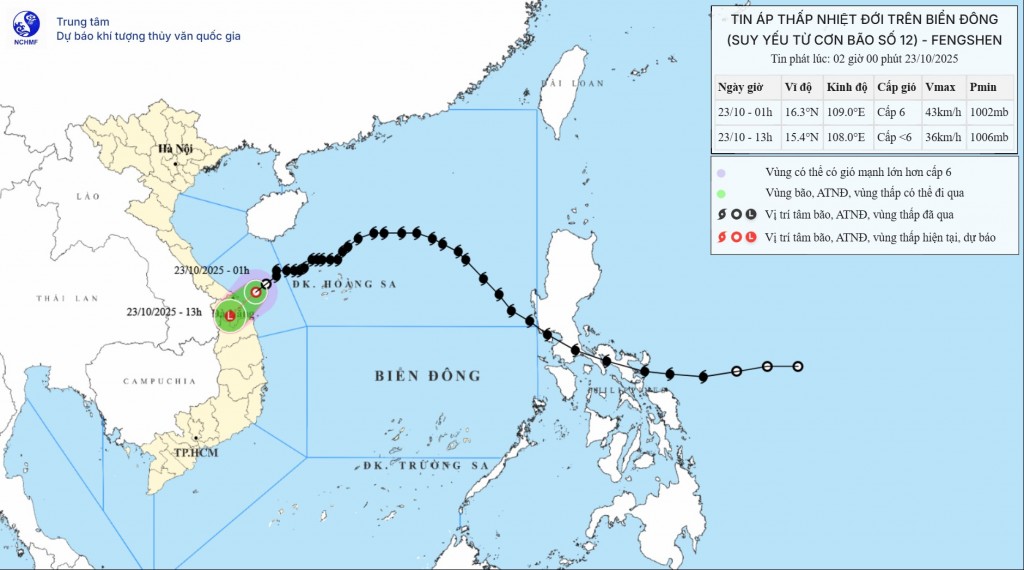 Sơ đồ đường đi của vùng áp thấp. (Nguồn: Trung tâm Dự báo Khí tượng Thủy văn) Sơ đồ đường đi của vùng áp thấp. (Nguồn: Trung tâm Dự báo Khí tượng Thủy văn)