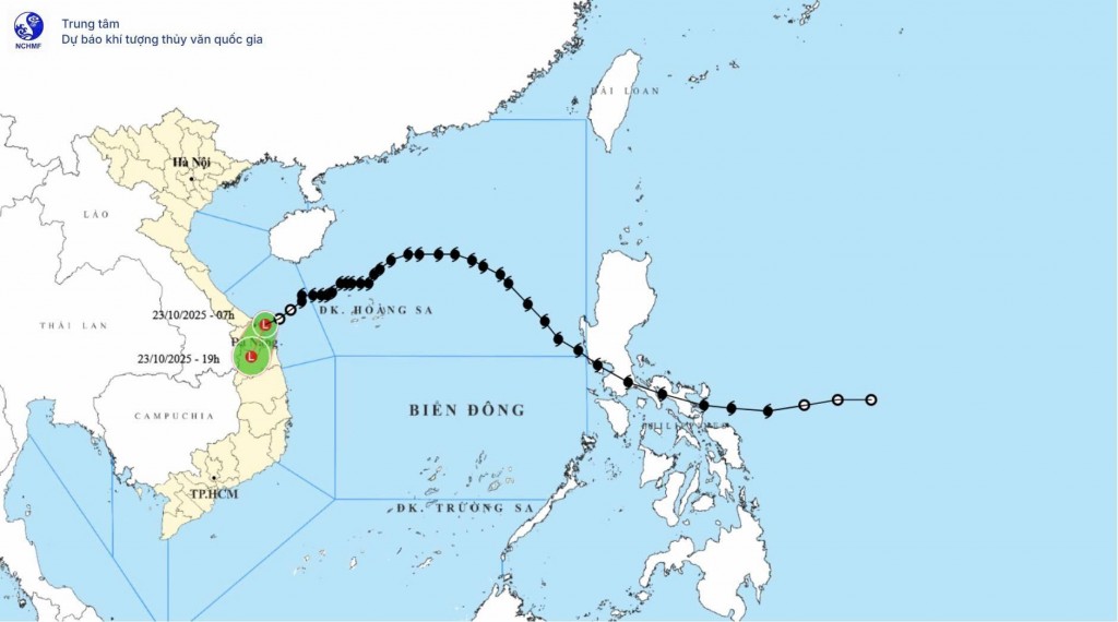 Cập nhật hướng di chuyển của áp thấp nhiệt đới suy yếu từ cơn bão số 12 sáng 23/10. Cập nhật hướng di chuyển của áp thấp nhiệt đới suy yếu từ cơn bão số 12 sáng 23/10.