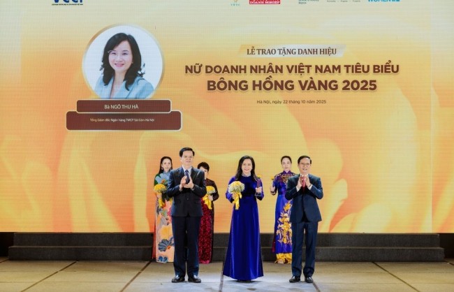 Tổng Giám đốc SHB Ngô Thu Hà được vinh danh “Nữ doanh nhân Việt Nam tiêu biểu - Bông hồng vàng” năm 2025
