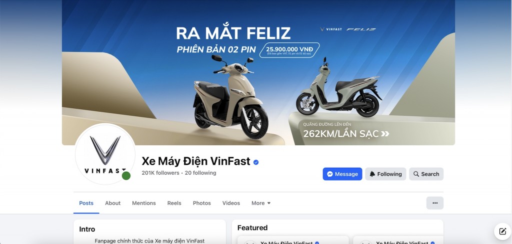 Fanpage chính thức của Xe máy điện VinFast