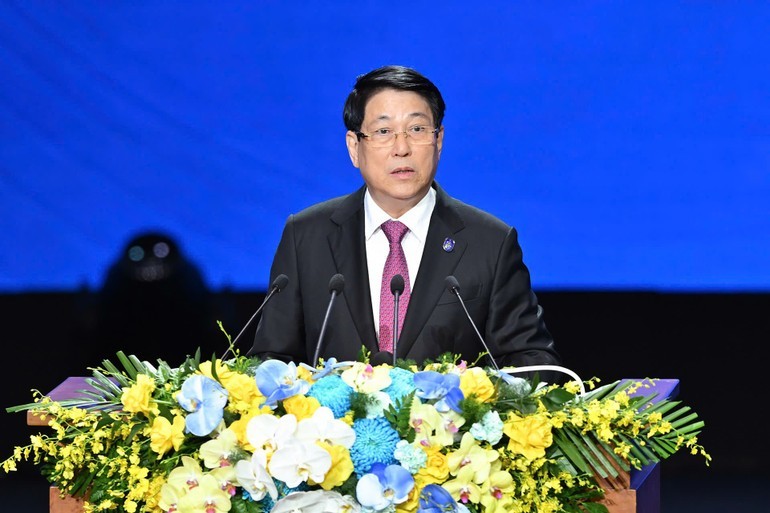 Chủ tịch nước Lương Cường phát biểu tại buổi lễ. (Ảnh: Thủy Nguyên) Chủ tịch nước Lương Cường phát biểu tại buổi lễ. (Ảnh: Thủy Nguyên)