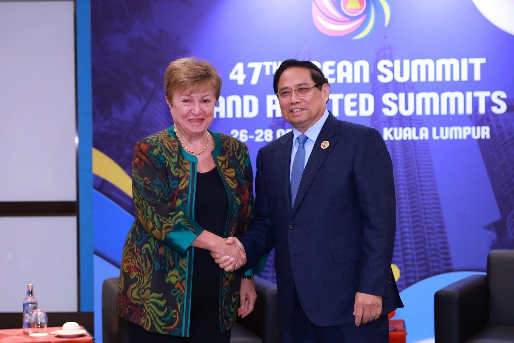 Thủ tướng Phạm Minh Chính gặp Tổng Giám đốc Quỹ Tiền tệ Quốc tế (IMF) Kristalina Georgieva - Ảnh: VGP/Nhật Bắc