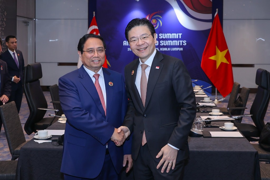 Thủ tướng Chính phủ Phạm Minh Chính và Thủ tướng Singapore Lawrence Wong họp thường niên lần thứ 2 - Ảnh: VGP/Nhật Bắc