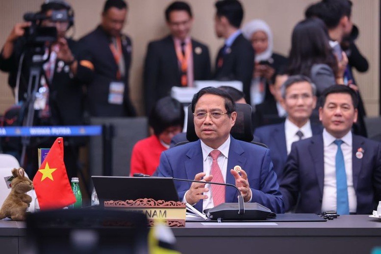 Thủ tướng Chính phủ Phạm Minh Chính phát biểu tại Hội nghị ASEAN – Australia - Ảnh: VGP/Nhật Bắc