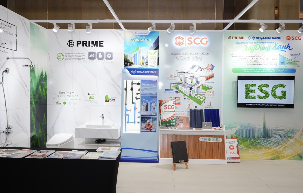 Khu trưng bày các sản phẩm vật liệu xanh của Tập đoàn SCG và các đối tác - Công ty Xi măng - Vật liệu Xây dựng SCG Việt Nam, Nhựa Bình Minh, Prime Group tại Triển lãm Tuần lễ Công trình xanh và Giao thông xanh 2025.