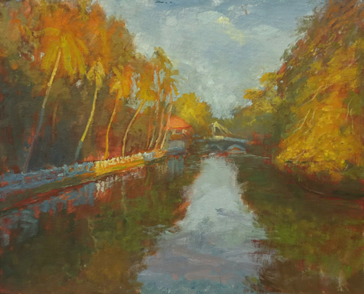 Tác phẩm: Chiều thu Thành Cổ; Kích thước: 40 x 50cm; Chất liệu: Sơn dầu; Năm sáng tác: 2025; Tác giả: Đinh Hồng Quân