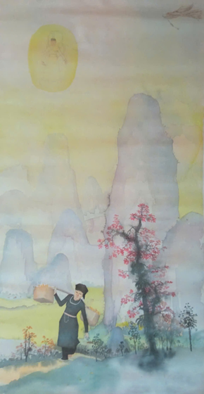 Tác phẩm: Gánh ngô; Kích thước: 80 x 160cm; Chất liệu: Lụa; Năm sáng tác: 2020; Tác giả: Hoàng Khánh Du