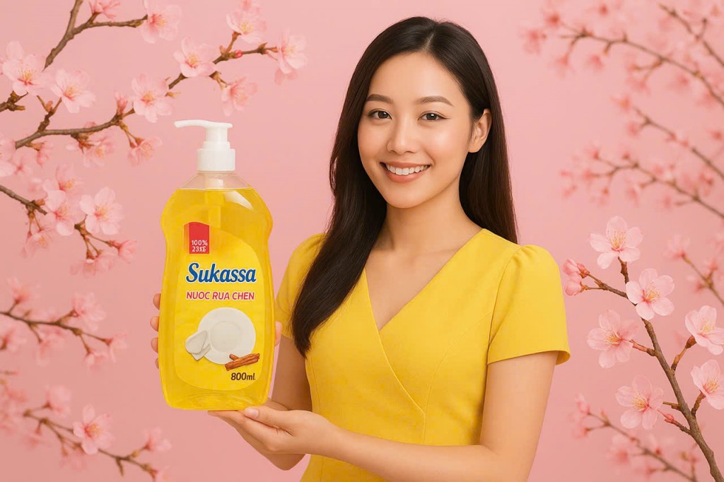 Nước rửa chén Sukassa sạch dầu mỡ, dịu nhẹ với da tay